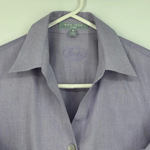 Foxcroft Womens Sz 4 Fitted Button Front Shirt Purple 3/4 Sleeve Non-Iron Cotton - Picture 2 of 8